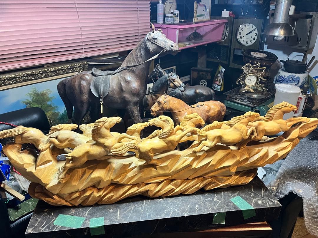 馬の木彫り、 木彫り馬、 うまくいく 特大95センチの木彫り置き物 木彫り