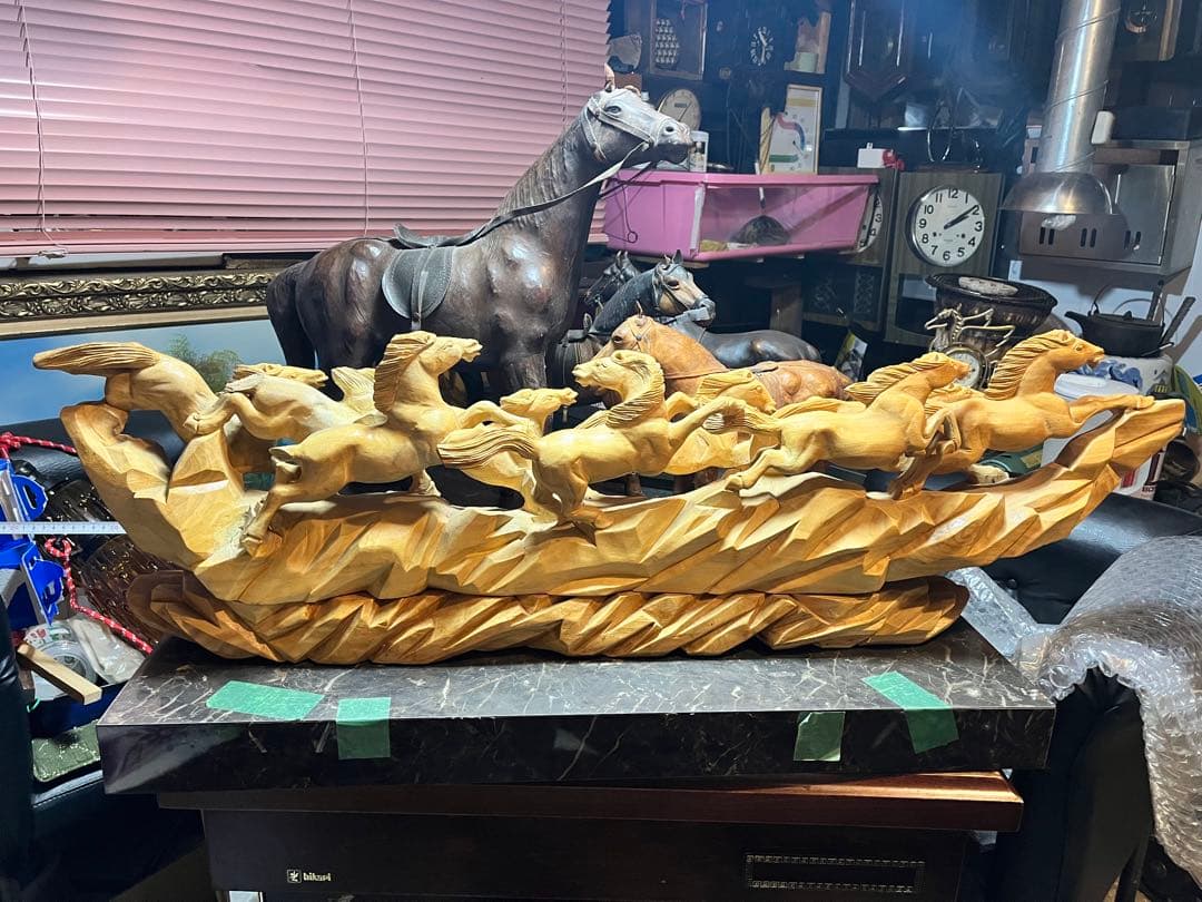 馬の木彫り、 木彫り馬、 うまくいく 特大95センチの木彫り置き物 木彫り