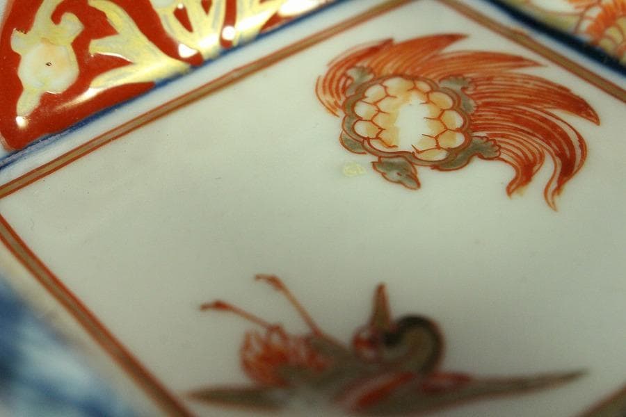 古伊万里 金彩色絵 鶴亀 四方 向付 五客(K-YC605)