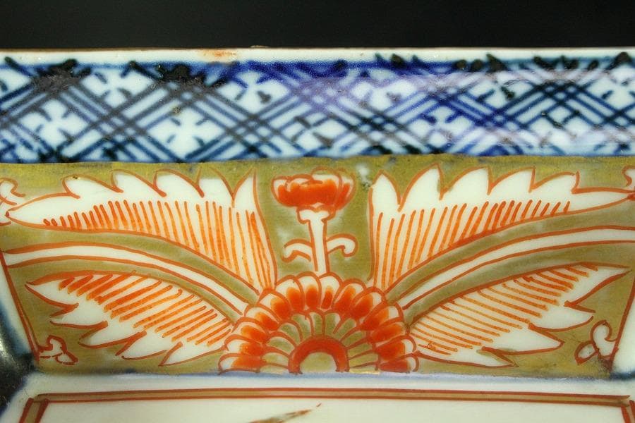 古伊万里 金彩色絵 鶴亀 四方 向付 五客(K-YC605)