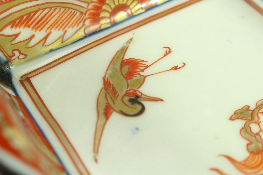 古伊万里 金彩色絵 鶴亀 四方 向付 五客(K-YC605)