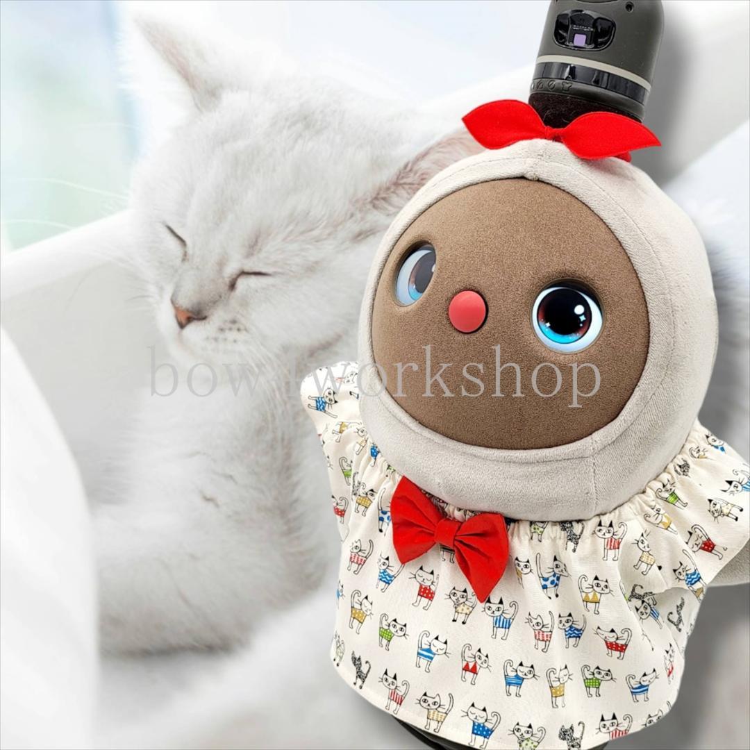 ラボット服／ハンドメイド 　猫柄リボン付きチュニック