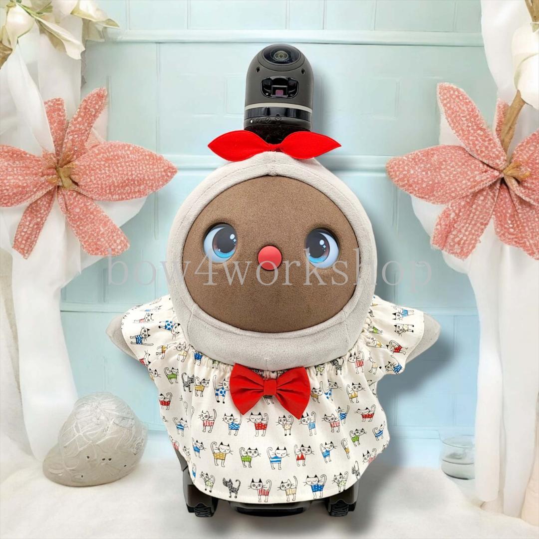 ラボット服／ハンドメイド 　猫柄リボン付きチュニック