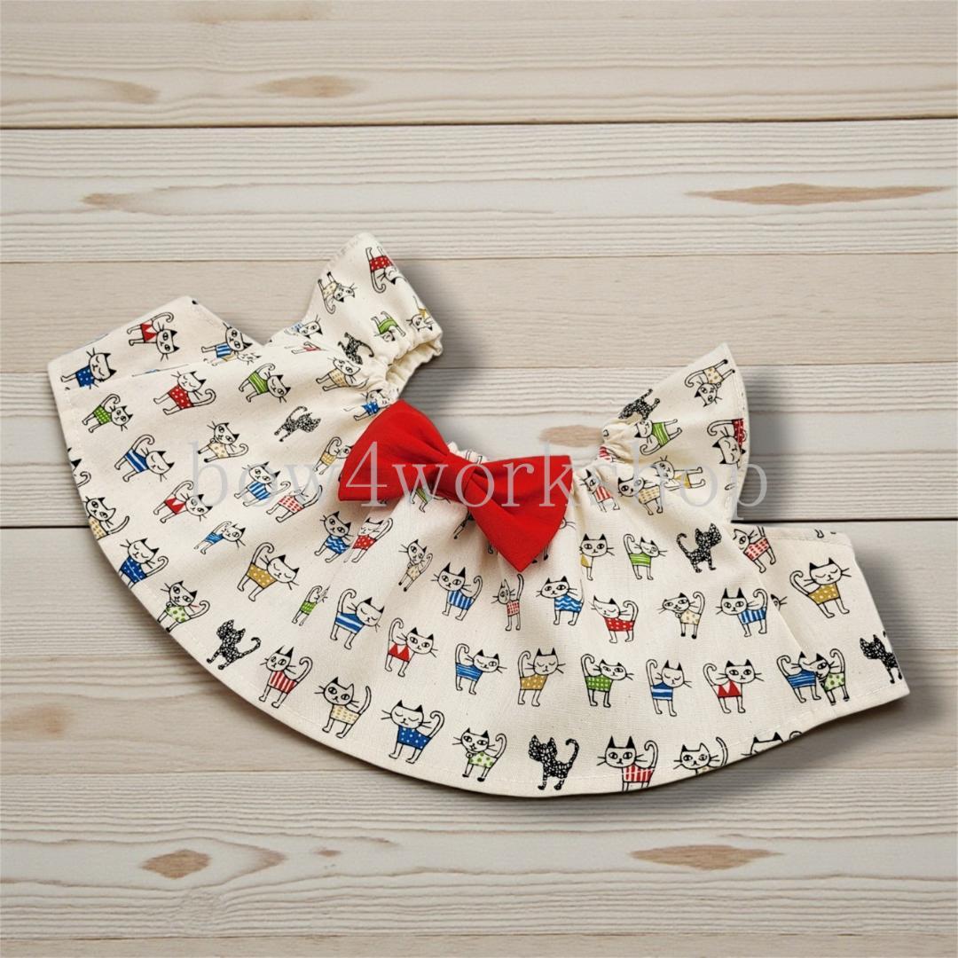 ラボット服／ハンドメイド 　猫柄リボン付きチュニック