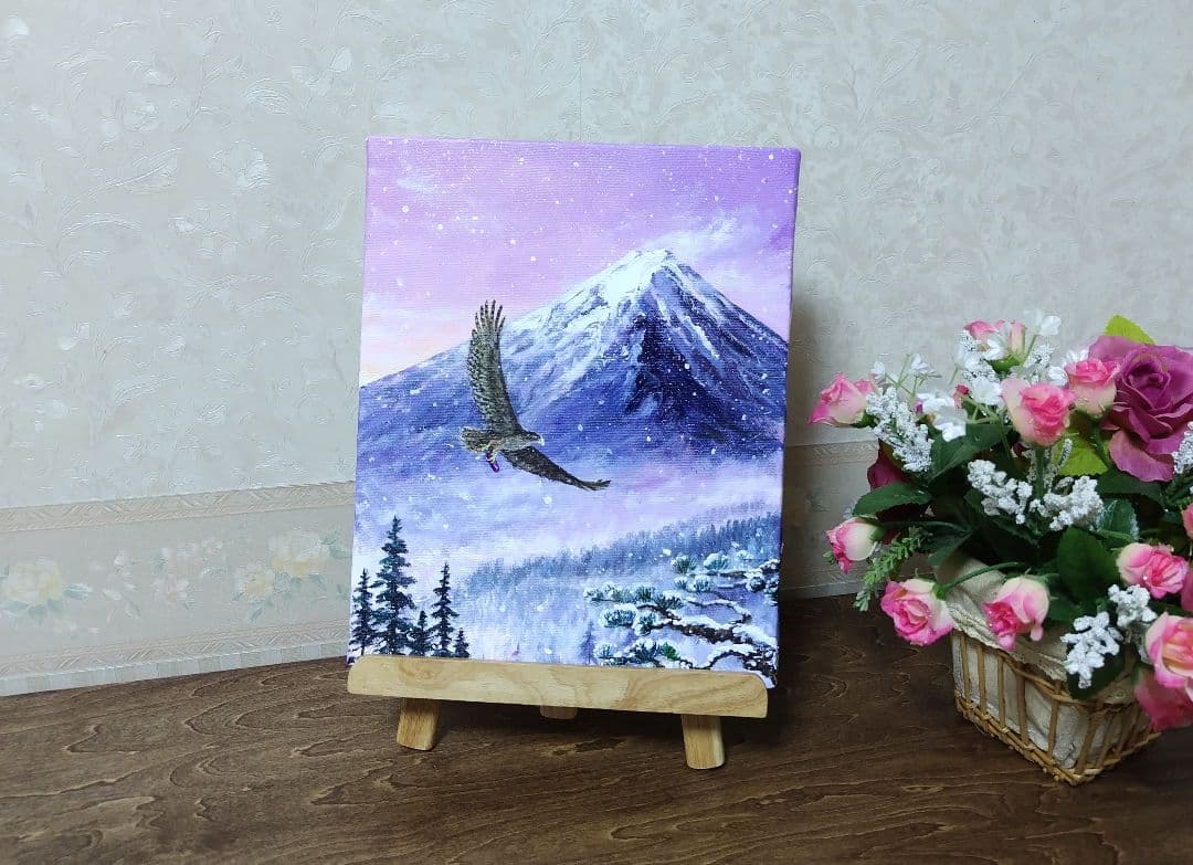 シ*ン様 【富士の鷹】アクリル画 F3 風景画 絵画