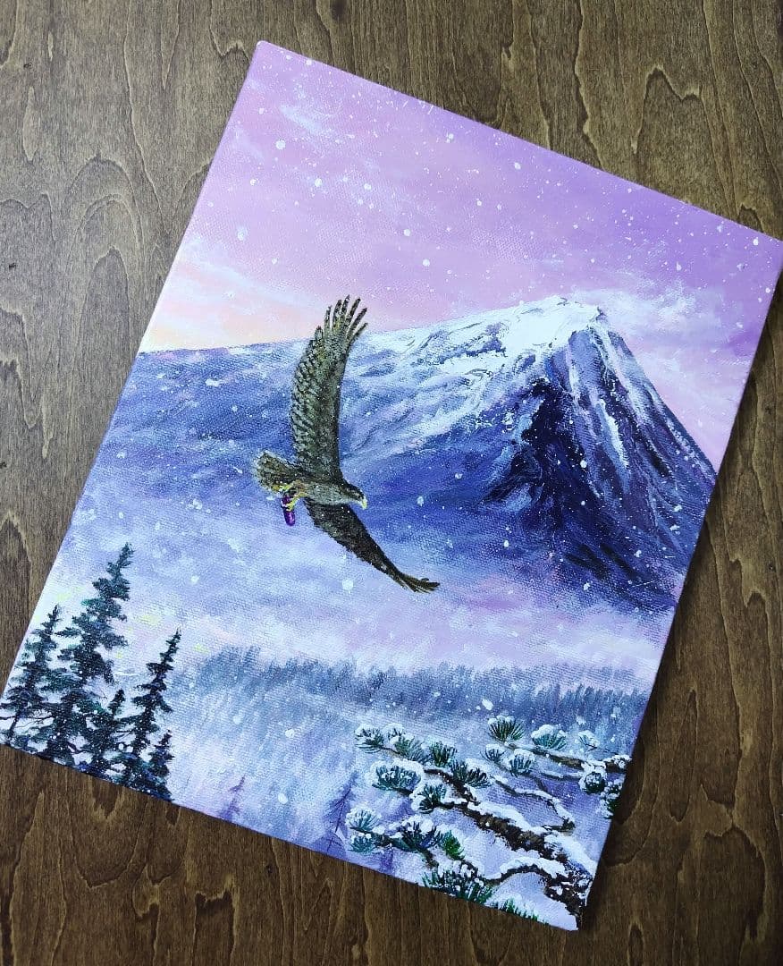 シ*ン様 【富士の鷹】アクリル画 F3 風景画 絵画