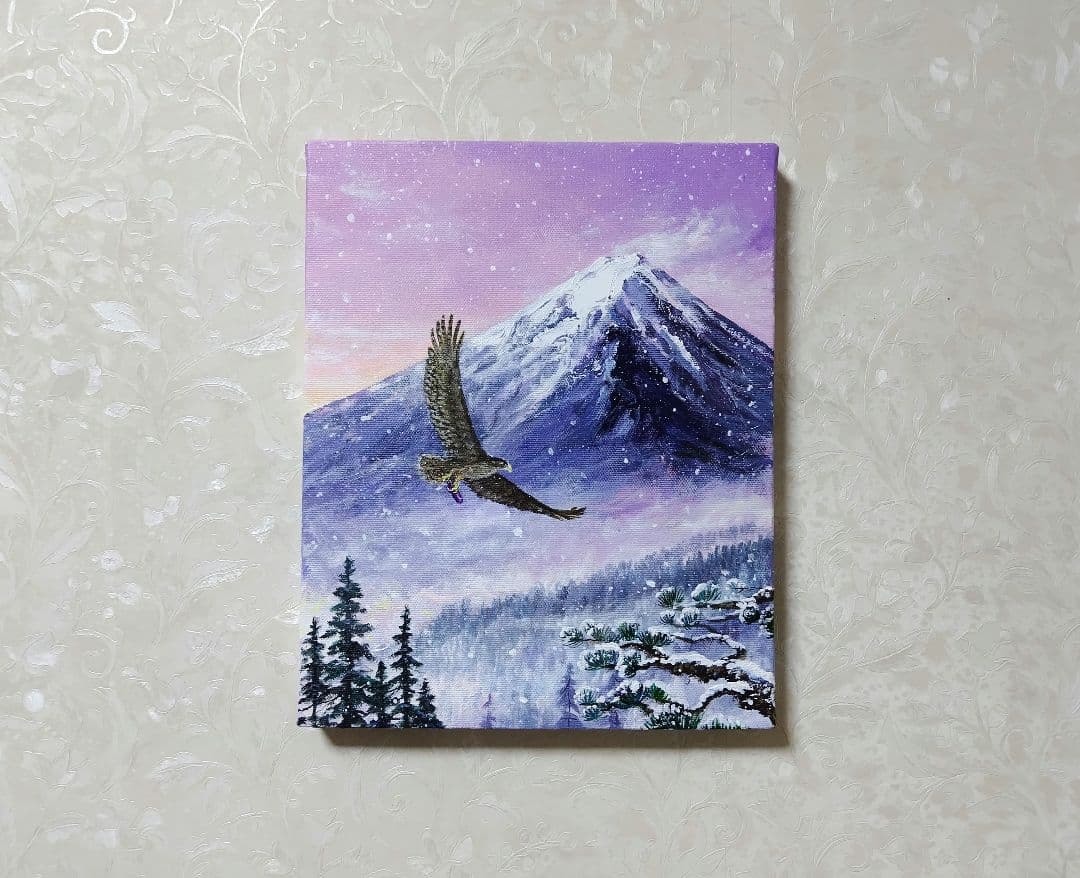 シ*ン様 【富士の鷹】アクリル画 F3 風景画 絵画