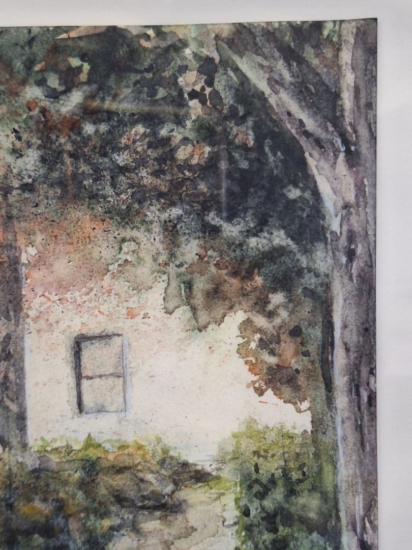 秋の風景 公園の小道水彩画 A4サイズ