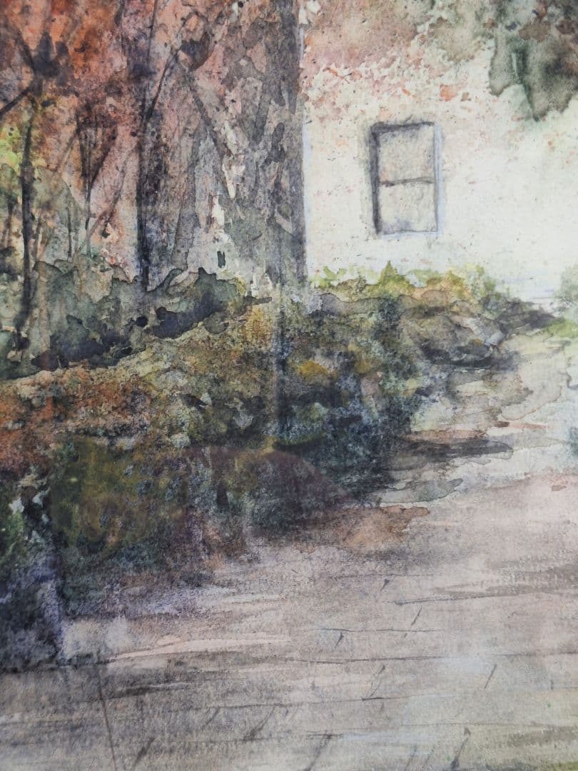 秋の風景 公園の小道水彩画 A4サイズ