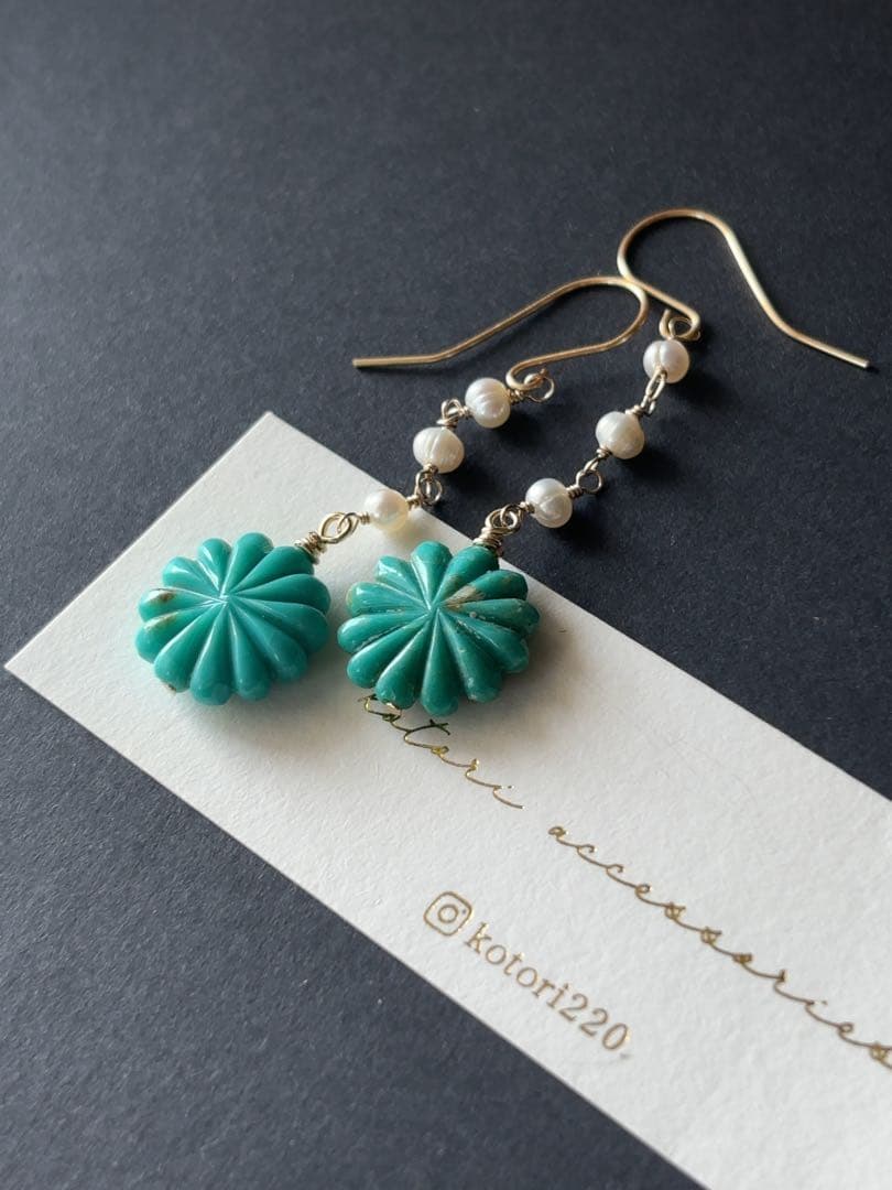 アリゾナターコイズフラワーピアス R905