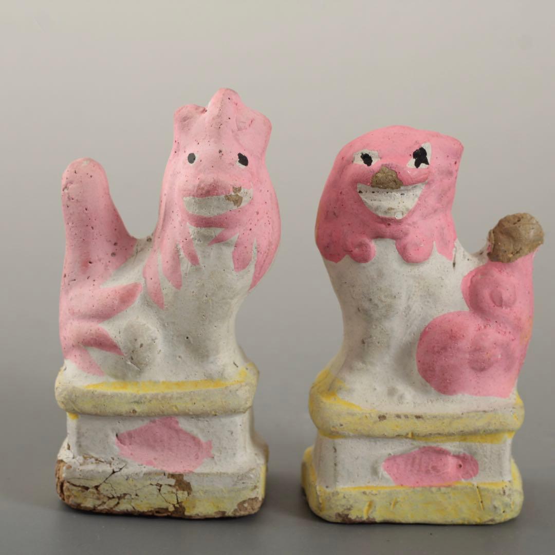 古い 土人形 獅子 狛犬 郷土人形 民芸 古道具 オブジェ 獅子と狛犬