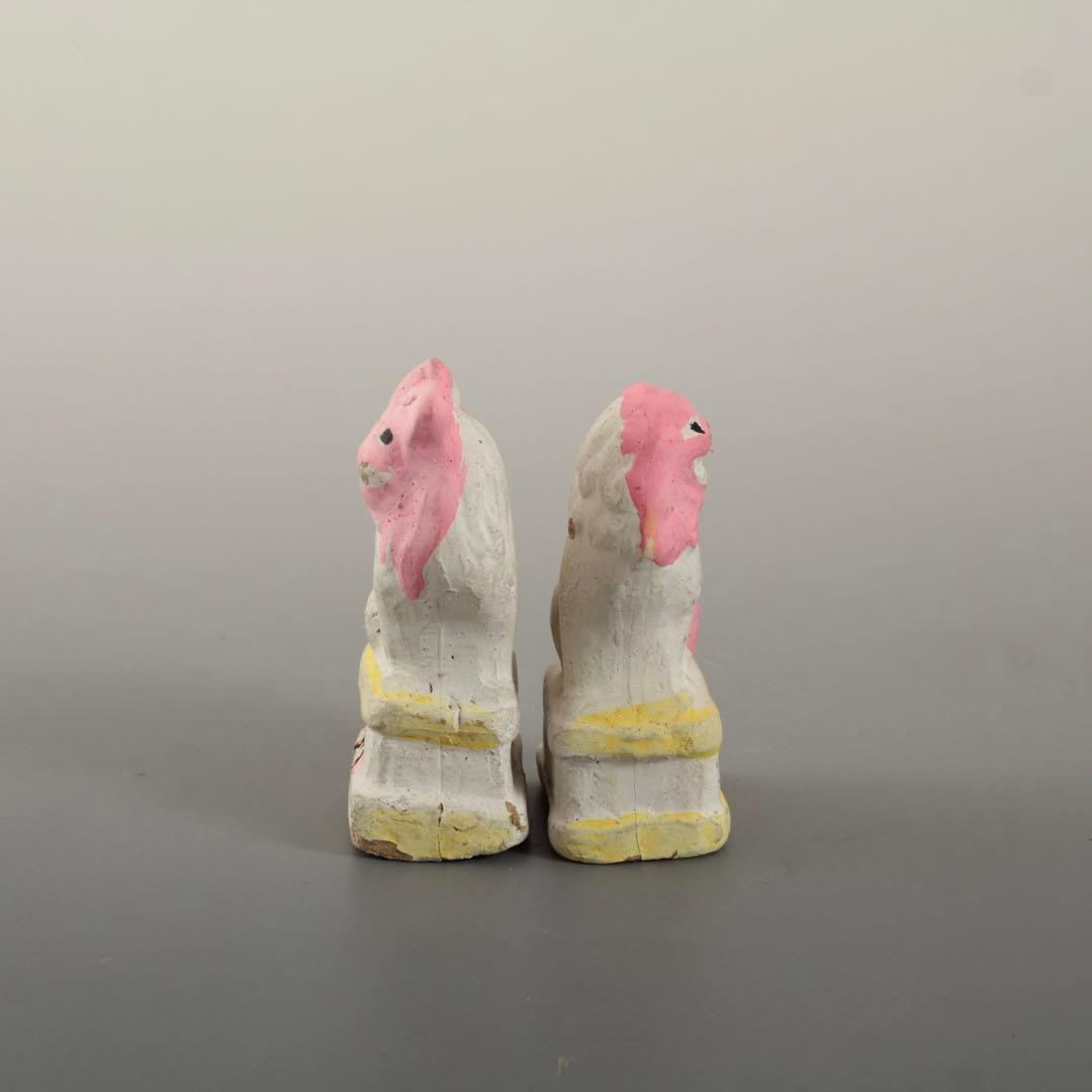 古い 土人形 獅子 狛犬 郷土人形 民芸 古道具 オブジェ 獅子と狛犬