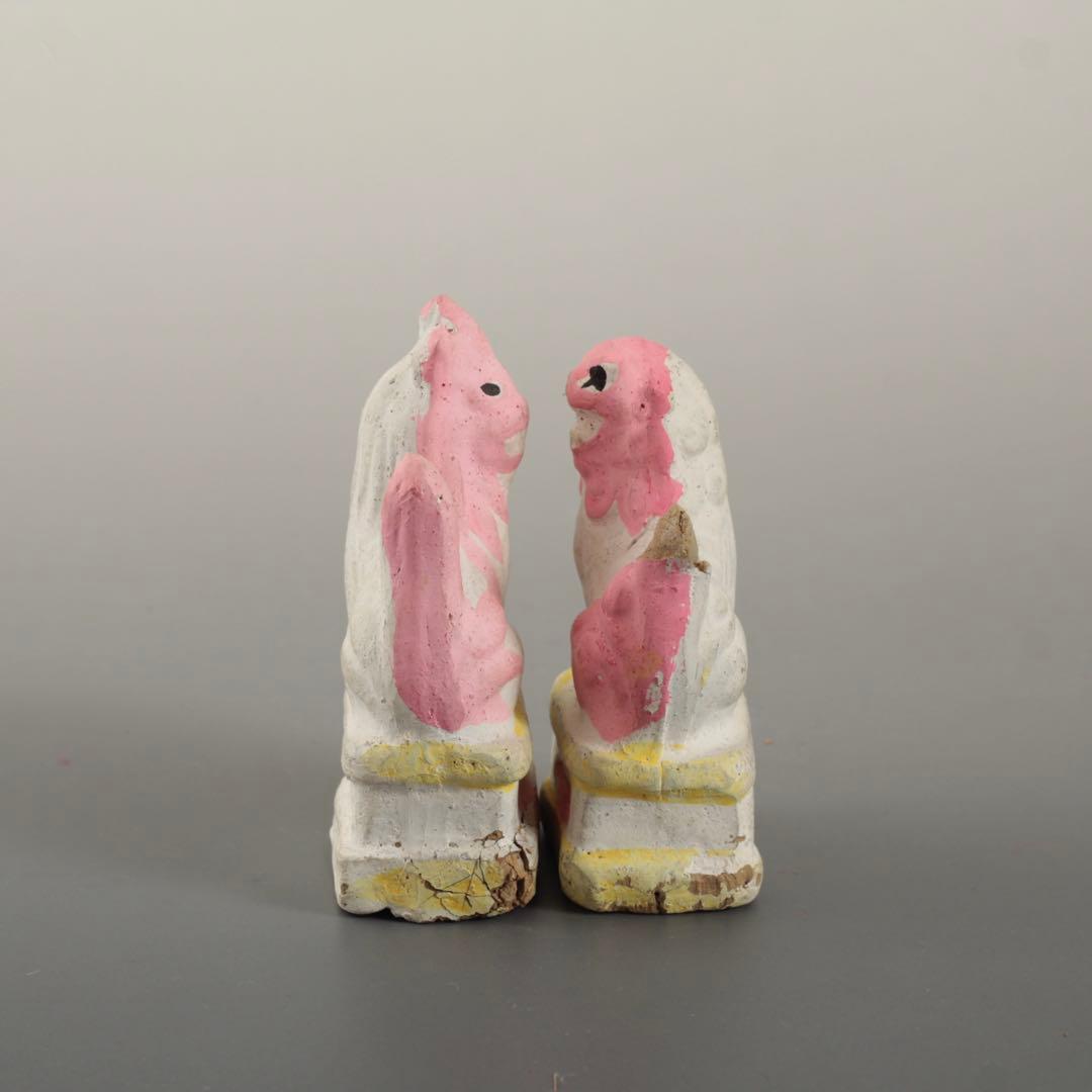 古い 土人形 獅子 狛犬 郷土人形 民芸 古道具 オブジェ 獅子と狛犬