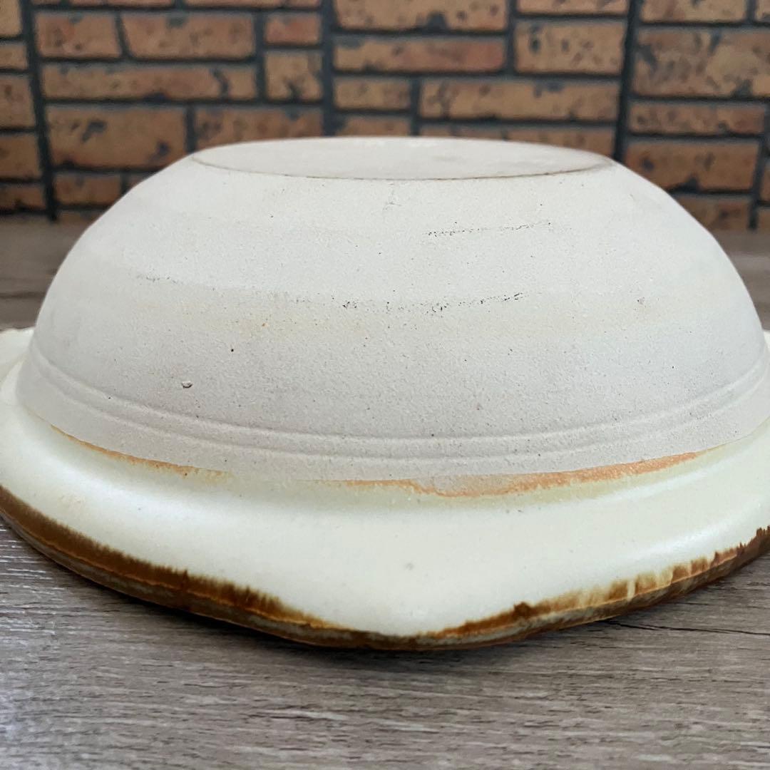 D-4 【銘あり】華山作 梅文様 土鍋 一人用 蓋付き 梅柄 欠けあり レトロ