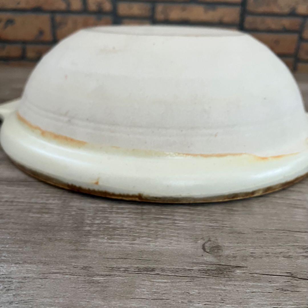 D-4 【銘あり】華山作 梅文様 土鍋 一人用 蓋付き 梅柄 欠けあり レトロ