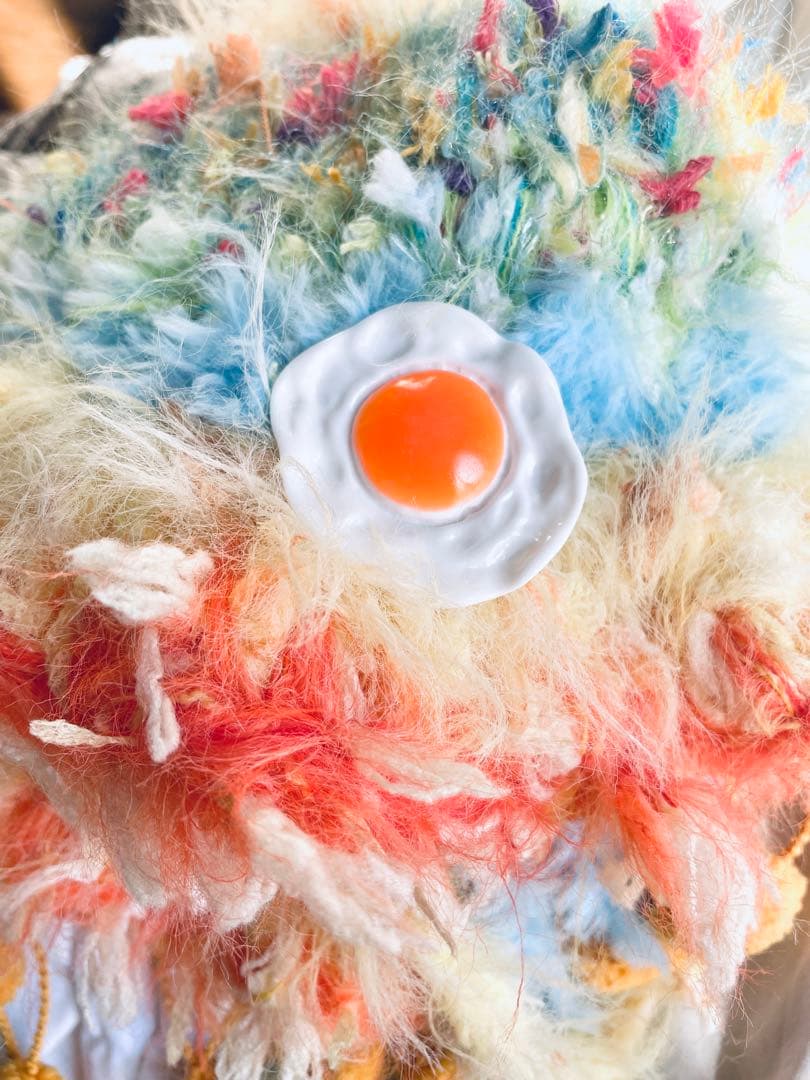 フリンジニット帽ハンドメイド カラフル Jellyfish クラゲデザイン一点物