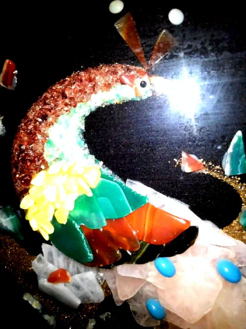 アンティーク　宝石画　貴石画　天然石　陶器絵画