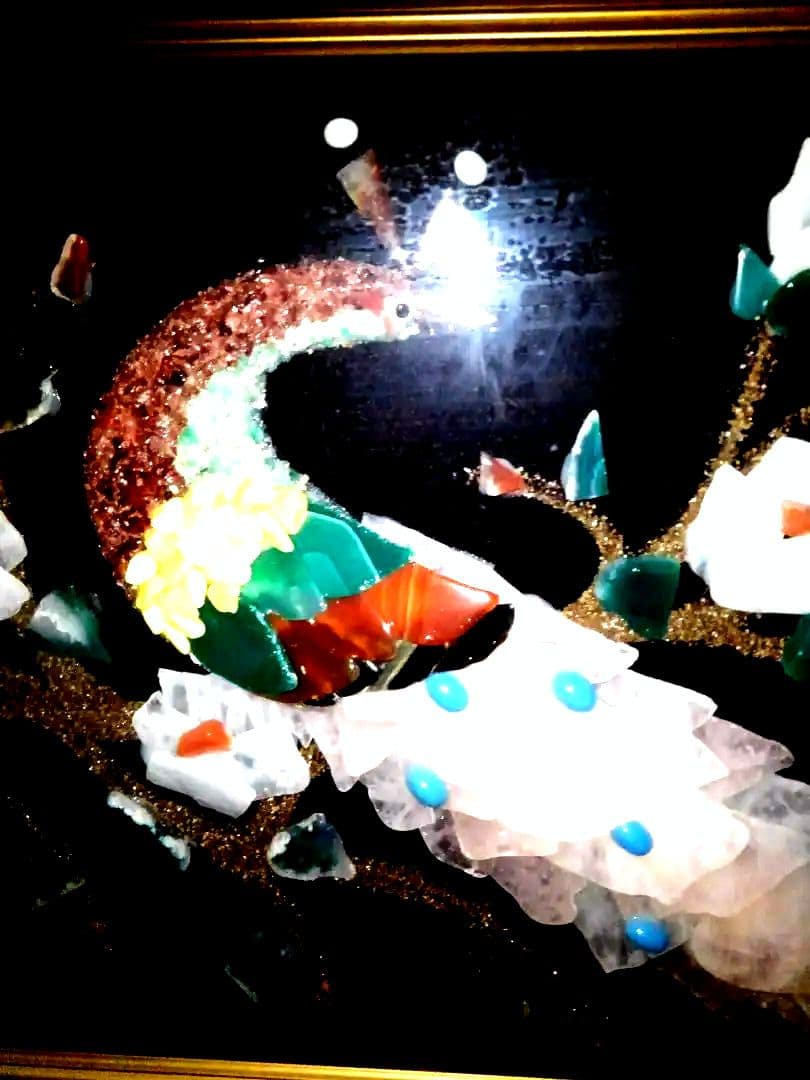 アンティーク　宝石画　貴石画　天然石　陶器絵画