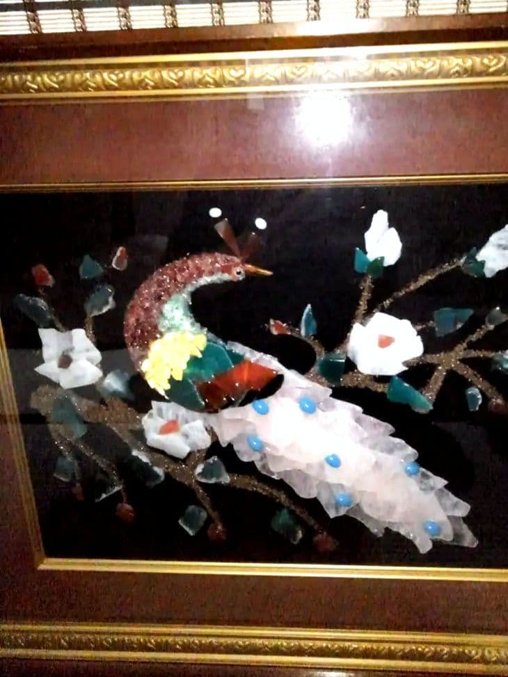 アンティーク　宝石画　貴石画　天然石　陶器絵画