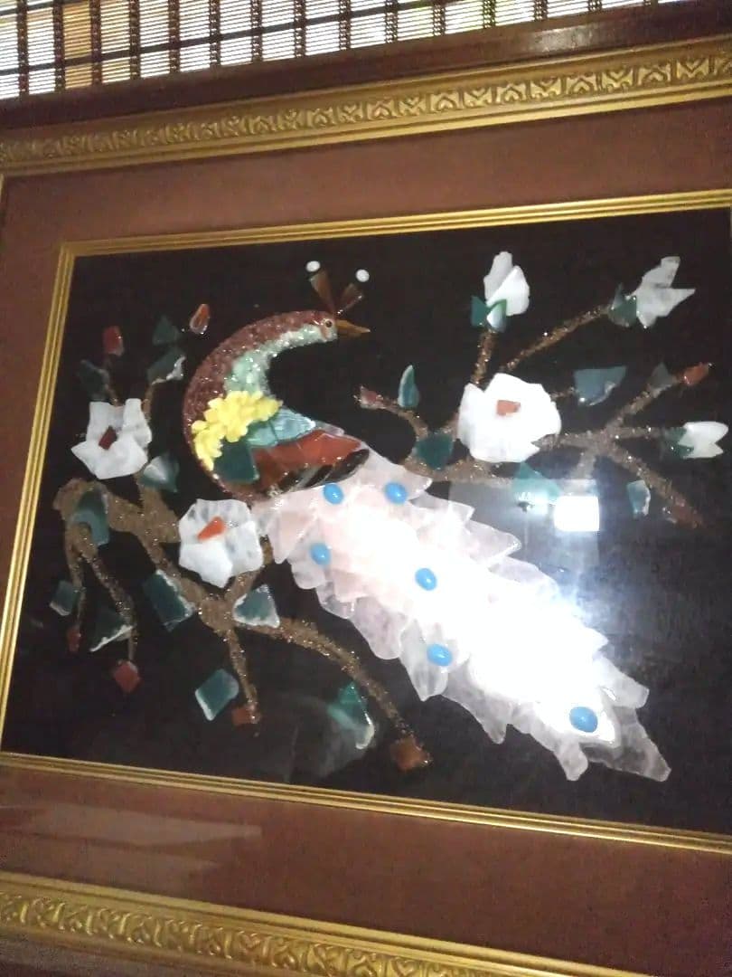 アンティーク　宝石画　貴石画　天然石　陶器絵画