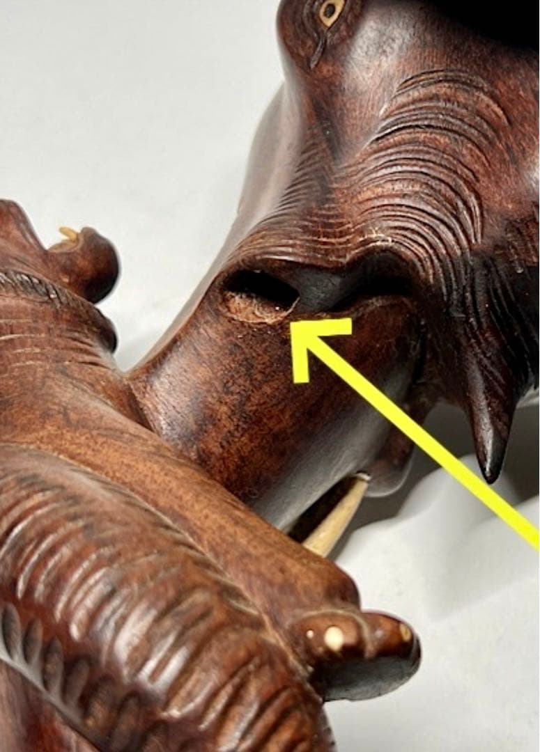 【木彫り】象と虎の闘い 大型置物 39cm アンティーク