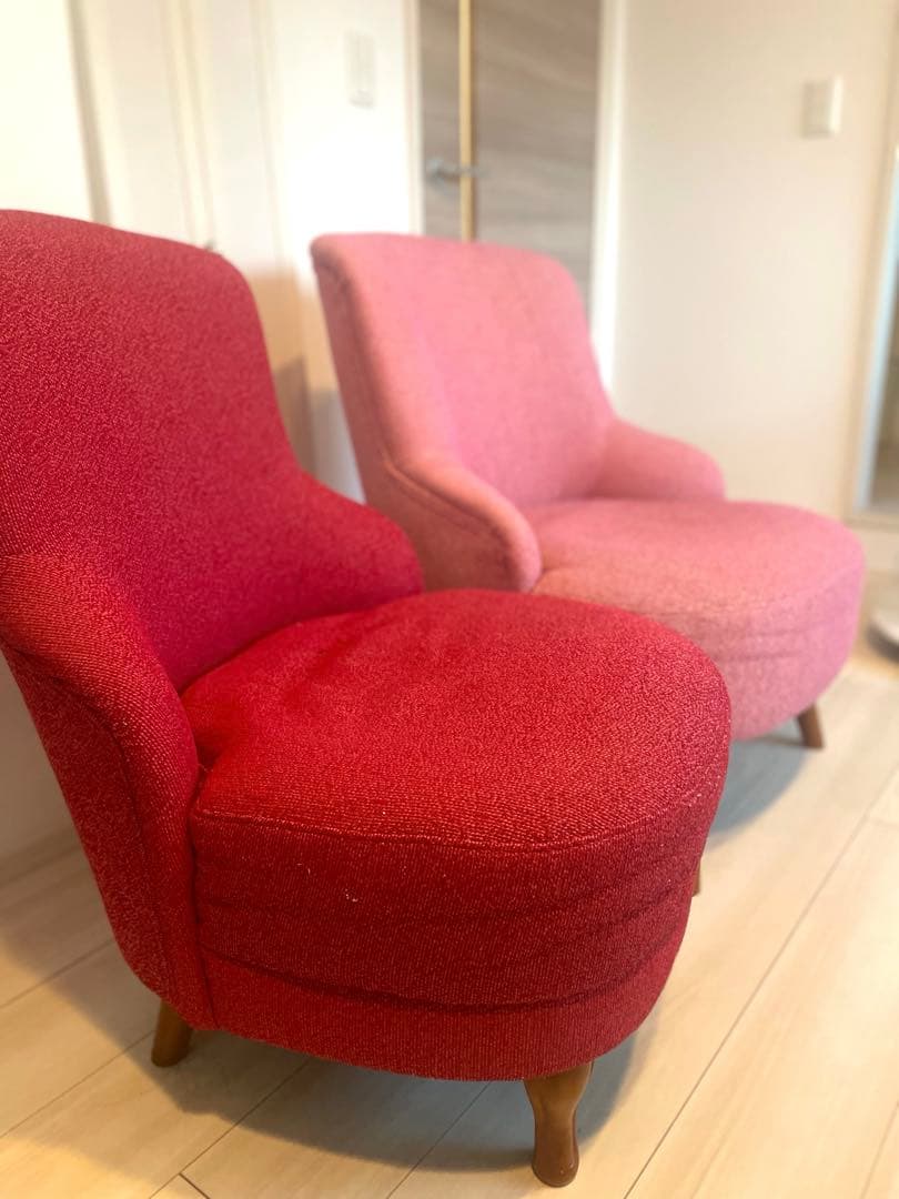 【1人掛け】unico SOPHIE ウニコ ラウンジチェア（ピンク・赤）2台