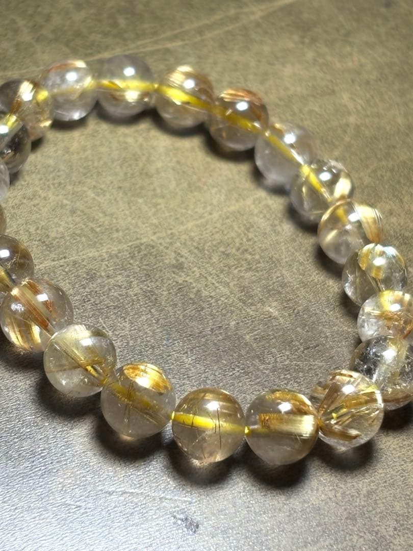 ゴールドタイチンルチルブレスレット9.2㎜（新品未使用）極上　高品質　金運最強