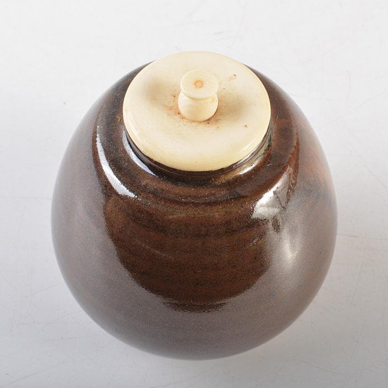 茶道具　京焼　万代草山作　文殊茶入　仕覆付　共箱　V　R6122