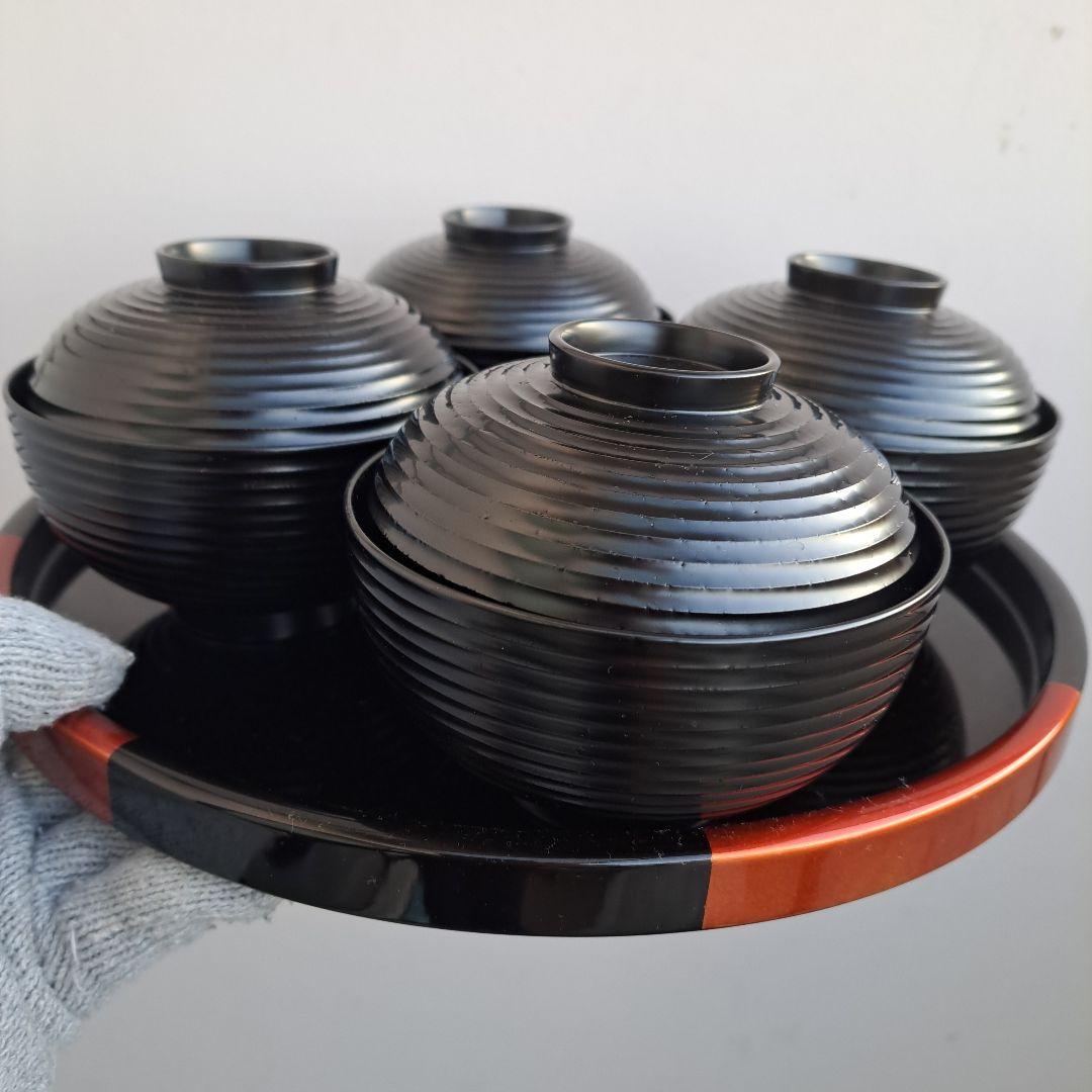 【輪島塗　煮物椀×4客】布着本堅地 見返し\"蔦\"羊歯蒔絵　長期保管品