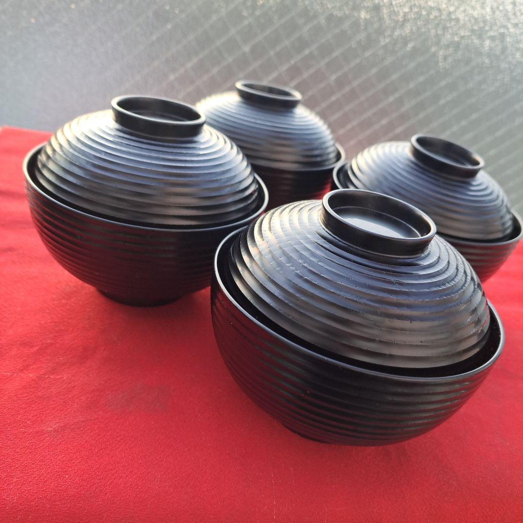 【輪島塗　煮物椀×4客】布着本堅地 見返し\"蔦\"羊歯蒔絵　長期保管品