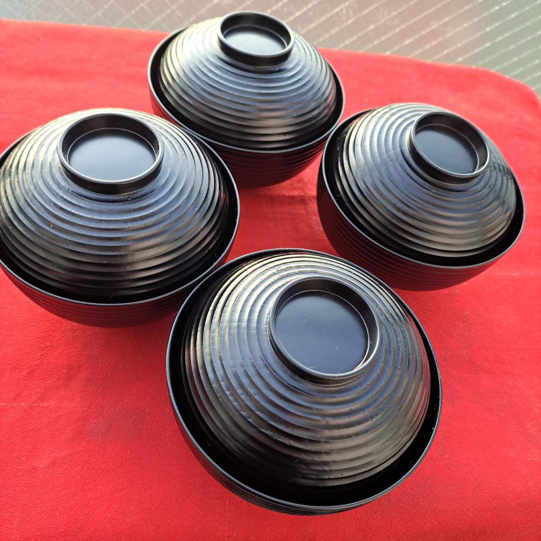 【輪島塗　煮物椀×4客】布着本堅地 見返し\"蔦\"羊歯蒔絵　長期保管品