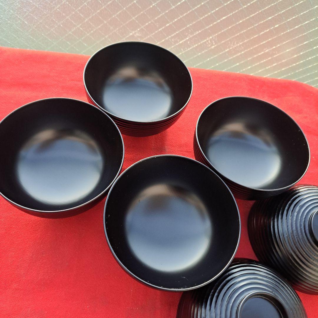 【輪島塗　煮物椀×4客】布着本堅地 見返し\"蔦\"羊歯蒔絵　長期保管品