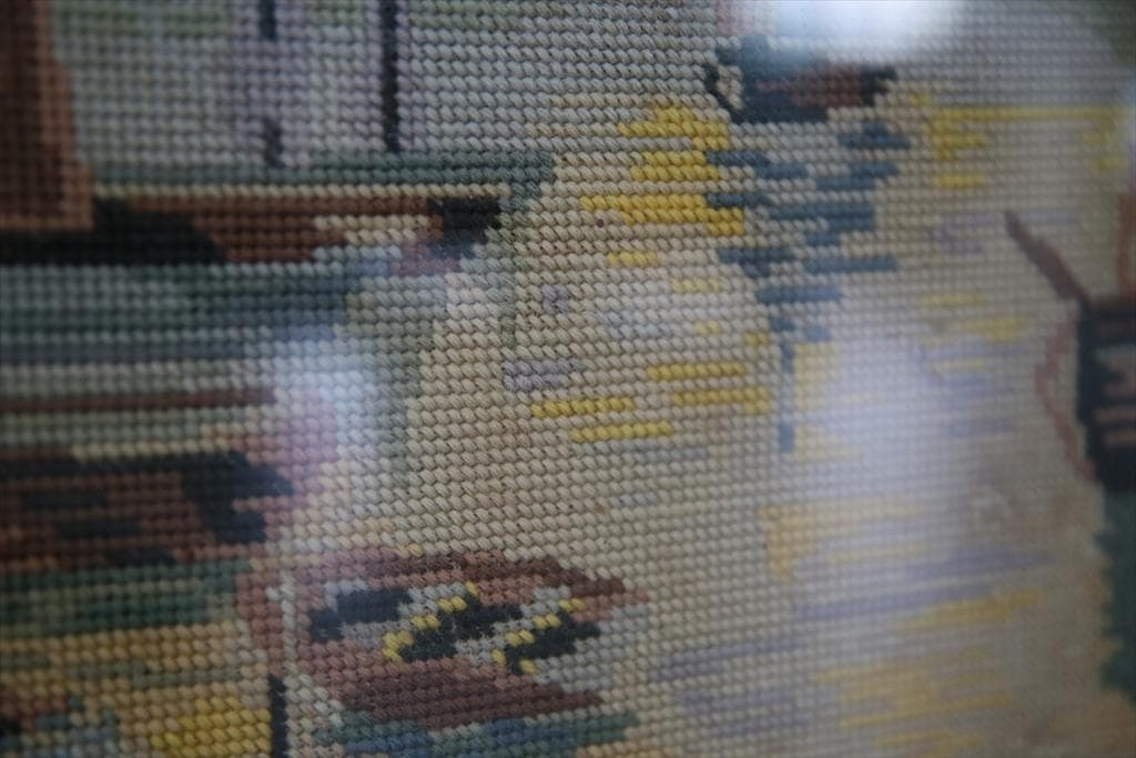 英国アンティーク木製ファイヤースクリーン/衝立/刺繍プチポワン(88-102)