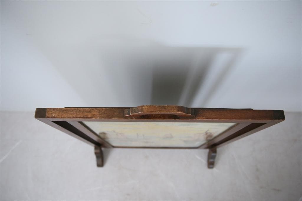 英国アンティーク木製ファイヤースクリーン/衝立/刺繍プチポワン(88-102)