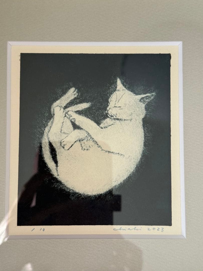 坂本千明さん　「ねこのねえ」額装　紙版画　原画