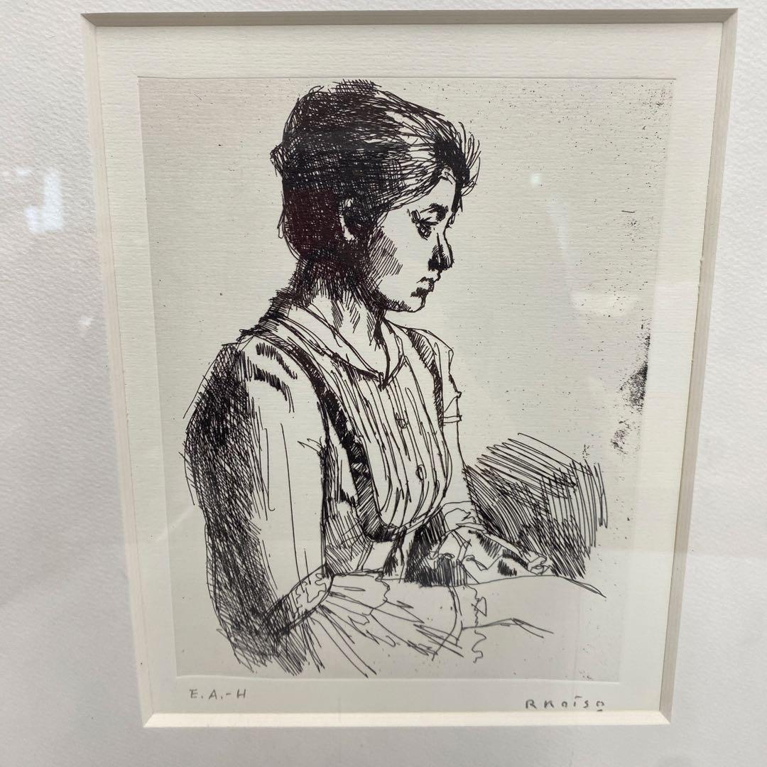 SF35 小磯良平 複製画 1978制作 若い女 エッチング サイン 額装