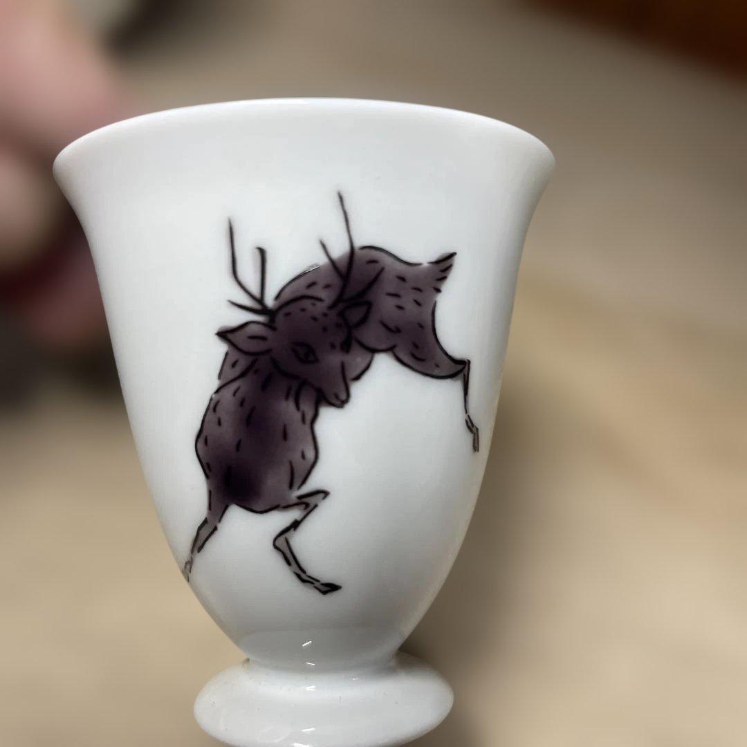 中村元風　今九谷鹿文酒器揃　共箱