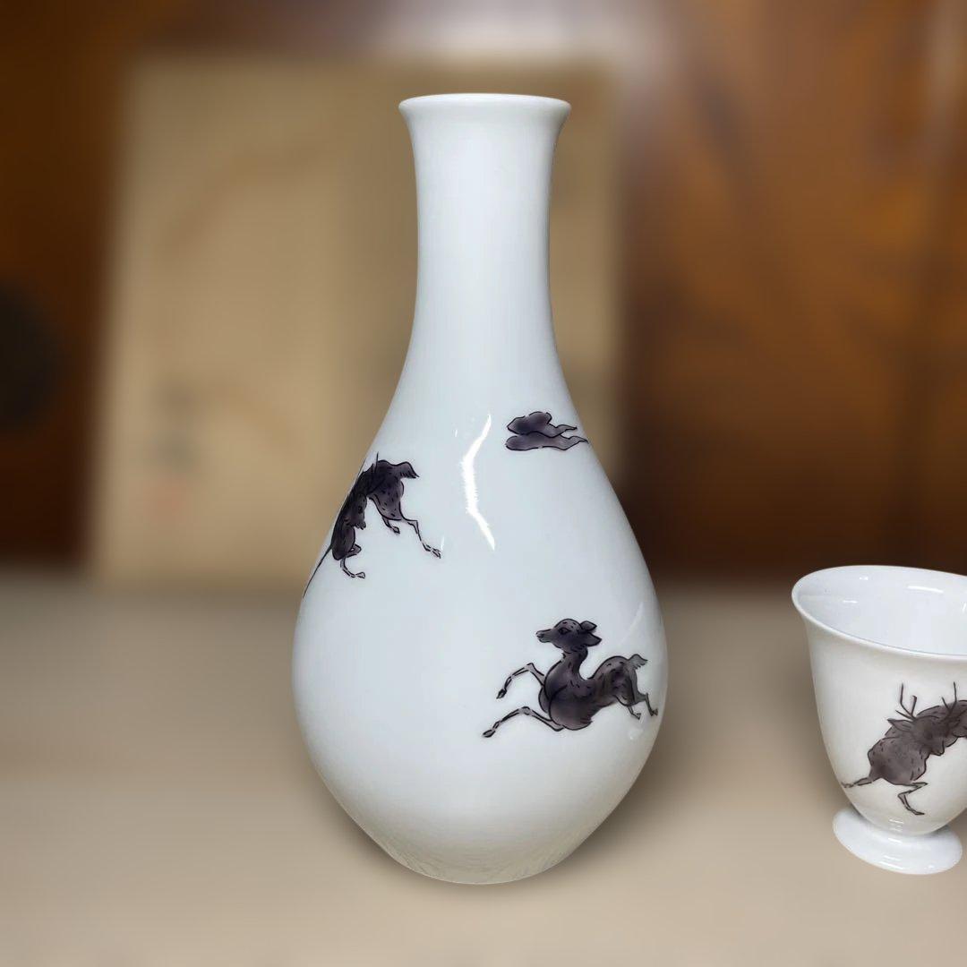 中村元風　今九谷鹿文酒器揃　共箱