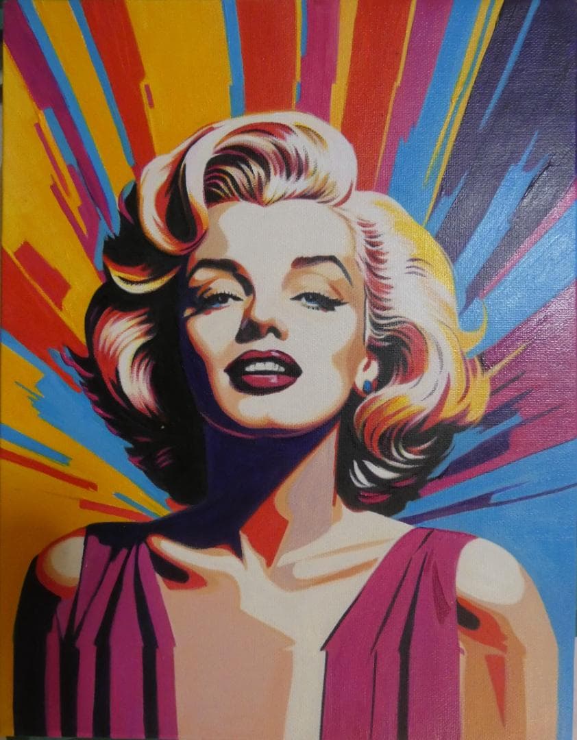 油絵 アンディ・ウォーホル【Marilyn Monroe 】手描き F6　額付き