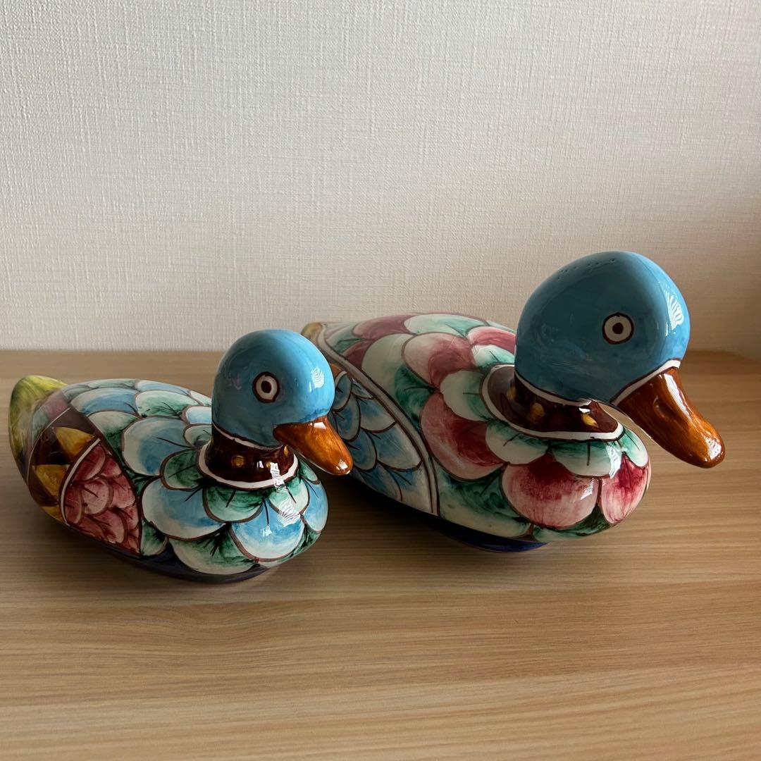 アンティーク　Gubbio グッビオ　イタリア製陶器　カモ　セット　置物