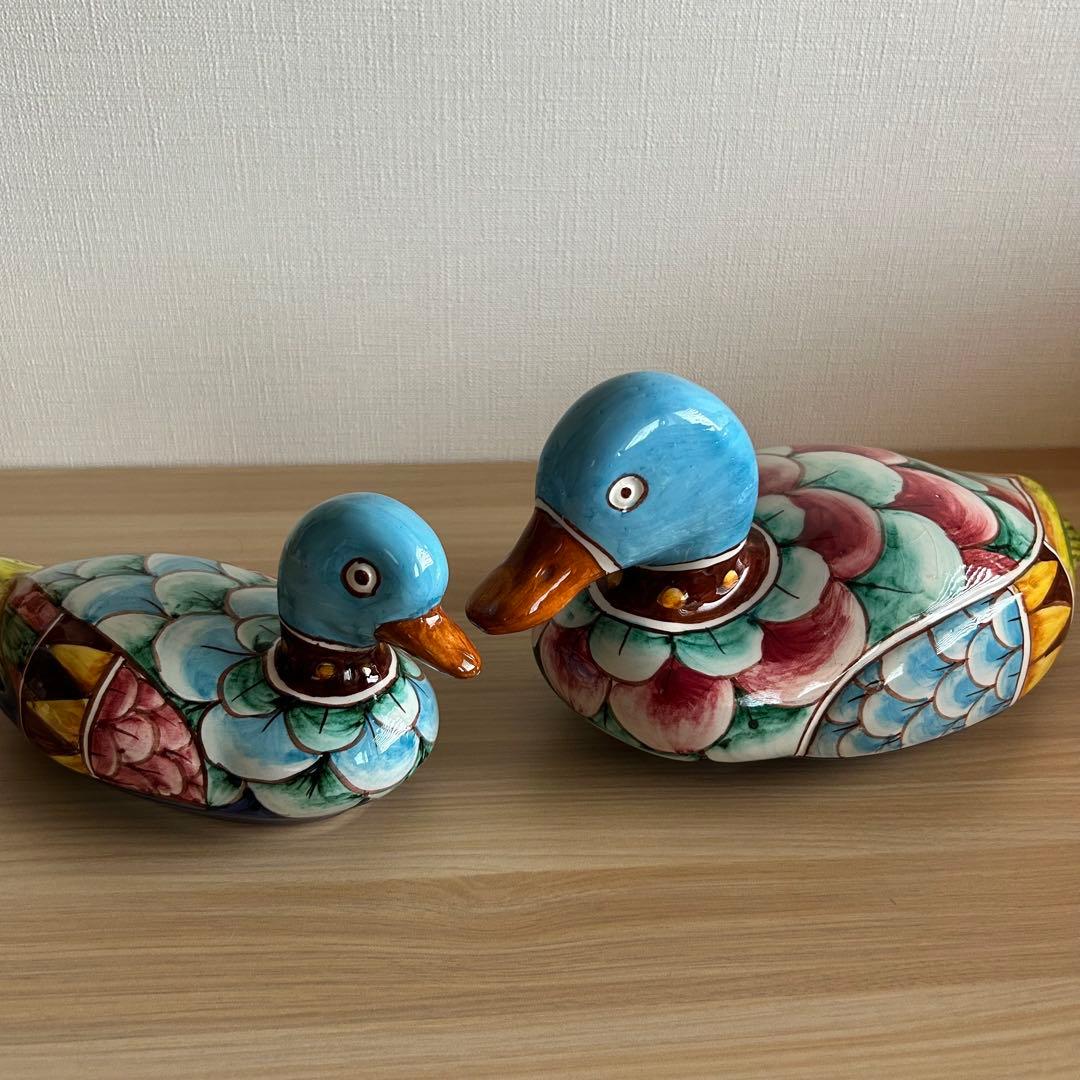 アンティーク　Gubbio グッビオ　イタリア製陶器　カモ　セット　置物