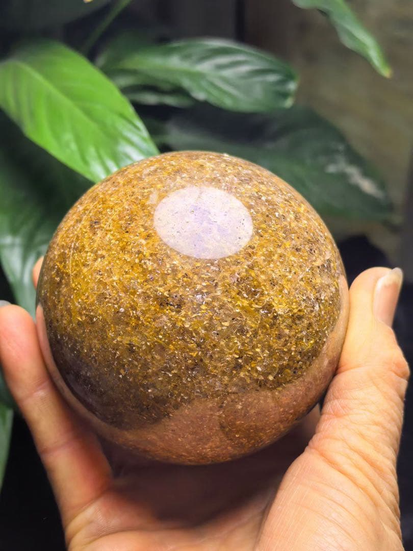 天然石 80mm+ストロベリークォーツのスフィア　丸玉　置物 YY851