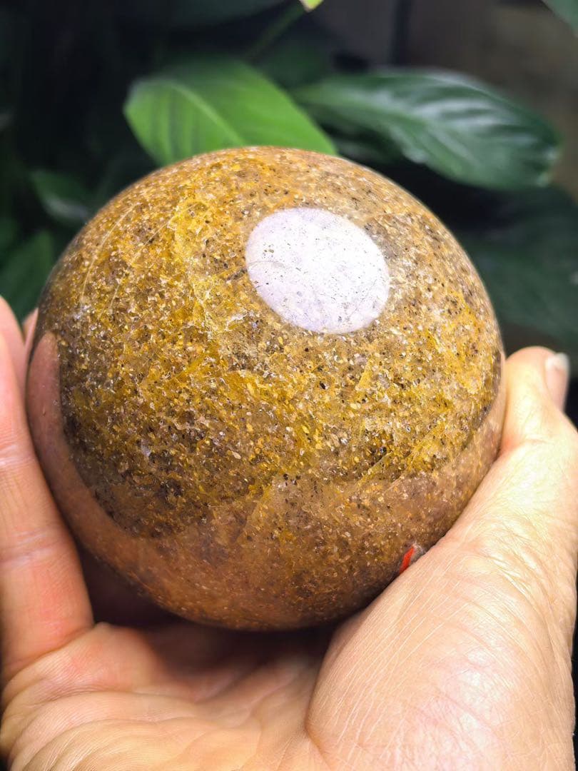 天然石 80mm+ストロベリークォーツのスフィア　丸玉　置物 YY851