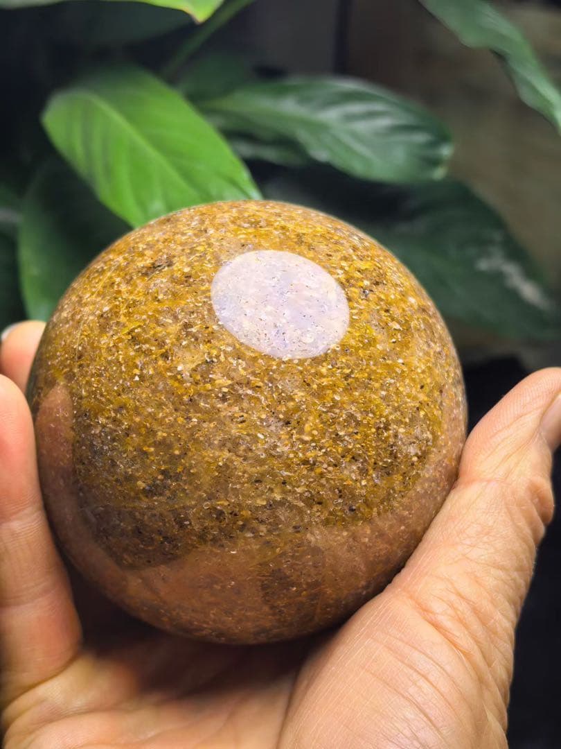 天然石 80mm+ストロベリークォーツのスフィア　丸玉　置物 YY851