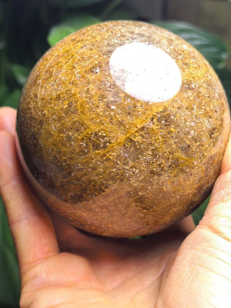 天然石 80mm+ストロベリークォーツのスフィア　丸玉　置物 YY851