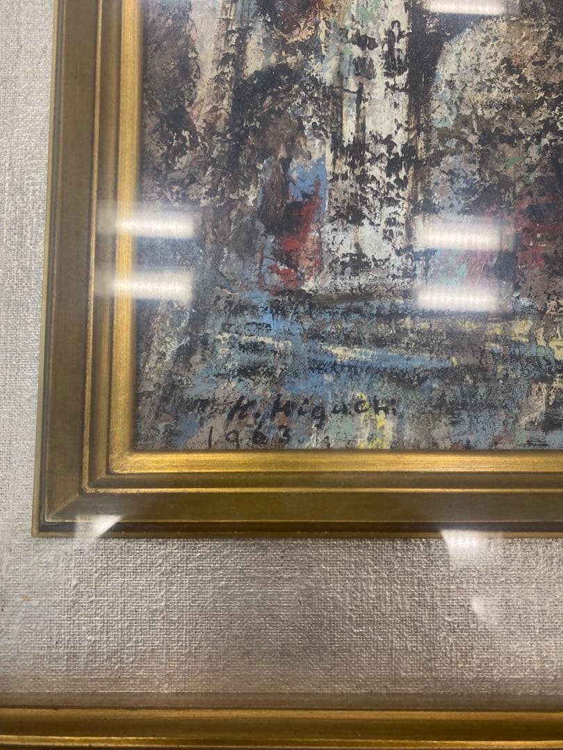 【樋口加六】油彩画「メニールモンタンの寺院」サイン有 大型額装 風景画 油絵絵画