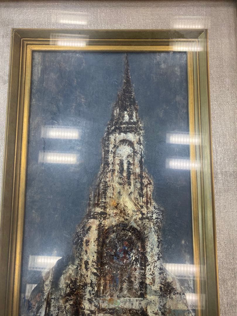 【樋口加六】油彩画「メニールモンタンの寺院」サイン有 大型額装 風景画 油絵絵画