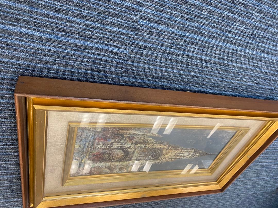【樋口加六】油彩画「メニールモンタンの寺院」サイン有 大型額装 風景画 油絵絵画