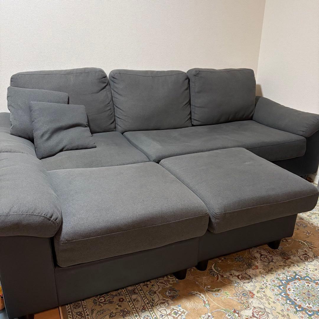 ソファ　カウチソファ　３人掛け　ソファーセット　オットマン付き　フルカバーリング