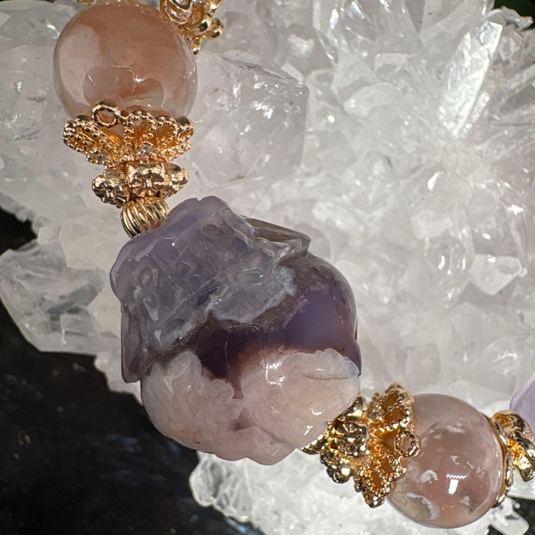 ブルー桜瑪瑙　ミニロングイ　龍亀　ラベンダーアメジストお花　桜瑪瑙　ブレスレット